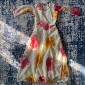 Floral Sheer Maxi Dress in Cream with Pink & Yellow Blooms